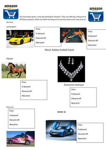 Percentage discounts Amazon worksheet