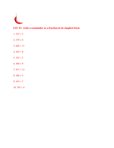 Year 6 Division: Remainders as Fractions