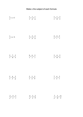 Rearranging formulae. Make x the subject. Harder formulae involving 1/x ...