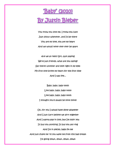 Justin Bieber Comprehension Activities!