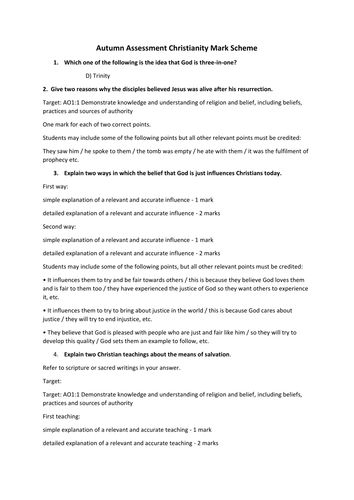 AQA RS Christianity (Beliefs and Teachings) Mark Scheme