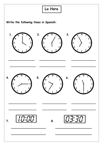 Spanish - Time Worksheet
