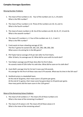 New Spec  Complex Averages Questions