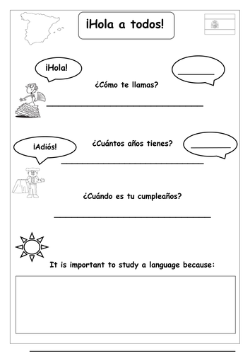 Spanish - Introduction Worksheet (name, age, birthday, importance of languages)