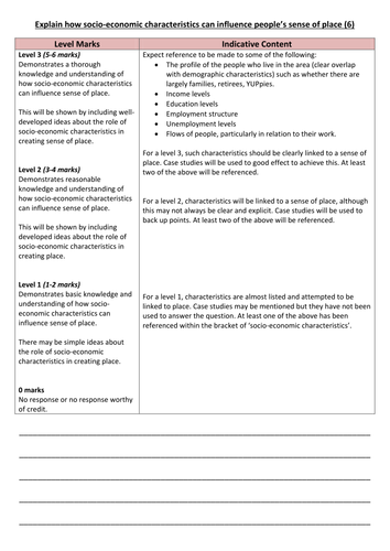 Changing Spaces; Making Places - 6 Mark Q + Mark Scheme