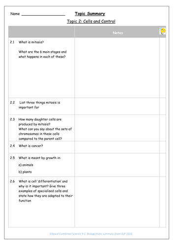 NEW Edexcel GCSE combined science biology 9-1 topic 2 end of unit revision questions