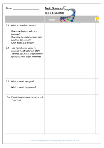 NEW Edexcel GCSE combined science biology 9-1 topic 3 end of unit revision questions