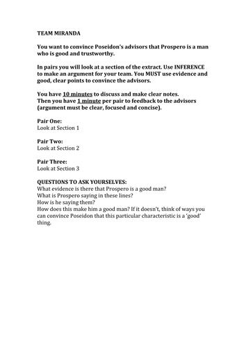 The Tempest Group Activity Lesson