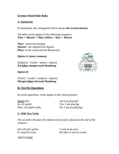 German Word Order with Present and Future Tenses (2 Worksheets)