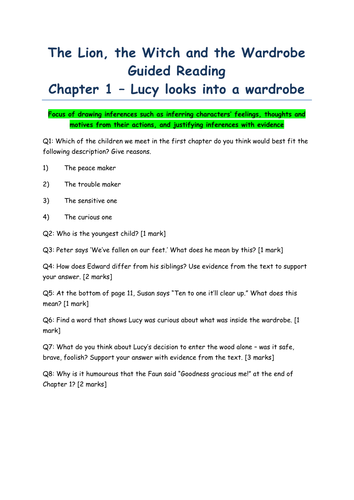 Reading The Lion The Witch The Wardrobe Inference Teaching