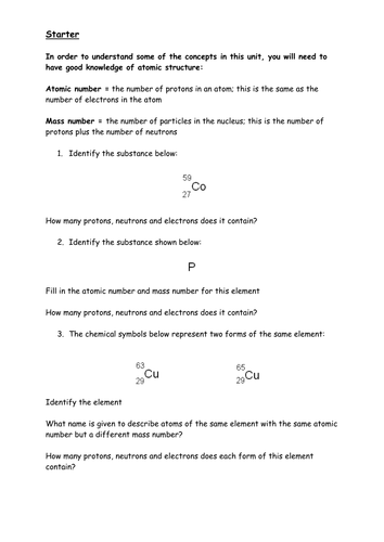 Atomic and mass number