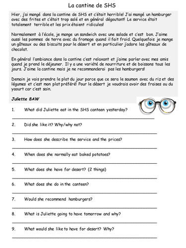 School canteen review - reading comprehension