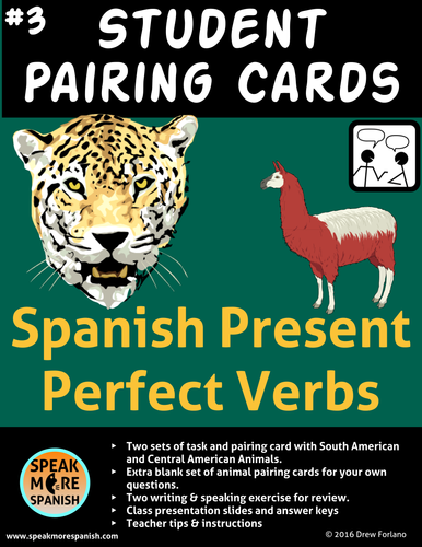 Spanish Task Cards for Present Perfect Verbs with Worksheets * Verbos en Español