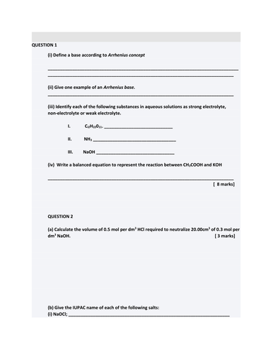 CHEMISTRY REVISION WORKSHEETS FOR YR 10, 11 & 12 WITH ANSWERS