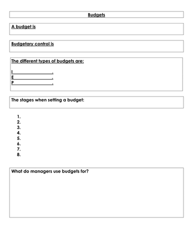 Answers to go with Budget lesson