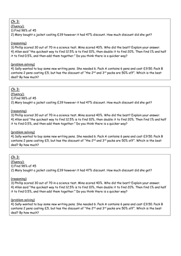 Y6 week on percentages and equivalent fractions and decimals