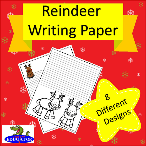 REINDEER Writing Paper - Lined Paper - Reindeer Theme