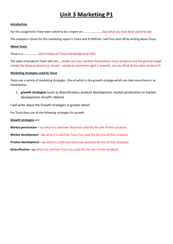 Btec Business Unit 3 p1 help sheet