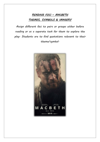 GCSE - English Literature Paper 1 AQA - Reading Foci Themes Symbols - Macbeth