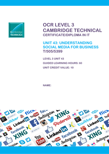 OCR Cambridge Technicals ICT Unit 43 Social Media for Business Use