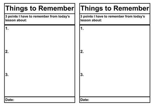 Things to Remember Sheet