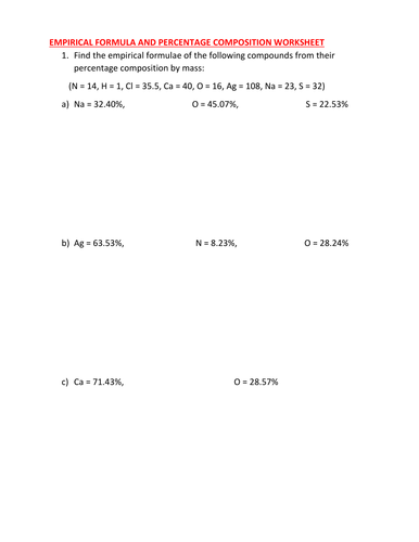 EMPIRICAL FORMULA WORKSHEET WITH ANSWER | Teaching Resources