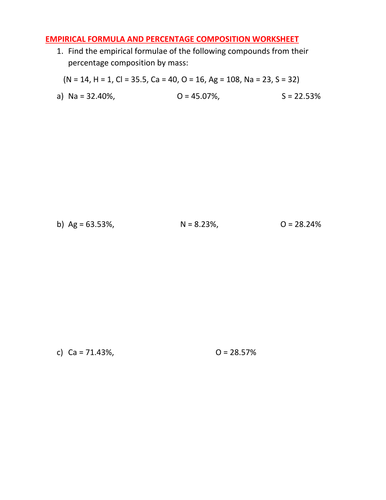 EMPIRICAL FORMULA WORKSHEET WITH ANSWER