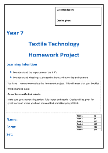 year 7 textiles homework