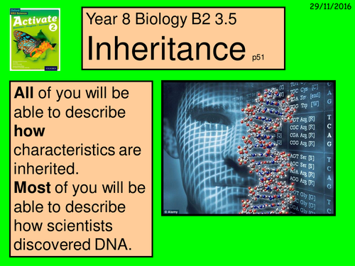 A digital version of the Year 8 Biology B2 3.5 "Inheritance" lesson.