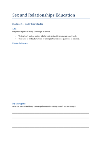 Sex and Relationships ASDAN short course module 1 (body knowledge) bundle