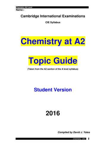 Chemistry booklet (A2) student version