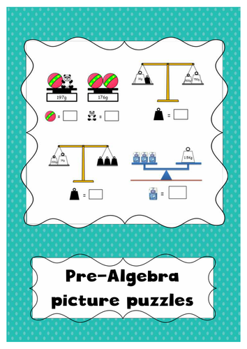 Pre-algebra picture puzzles - scales, reasoning test
