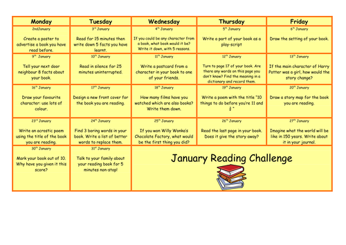 January reading challenge - Year 5/6 | Teaching Resources