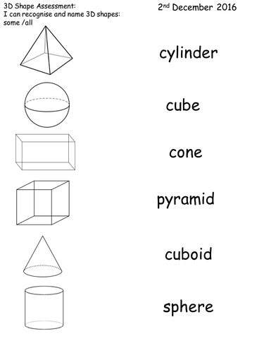 worksheets for kindergarten shapes assessment  sallyskellington by 3D shape 1 Year  Teaching