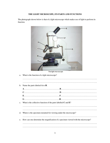 The Light Microscope, Its Parts and Functions