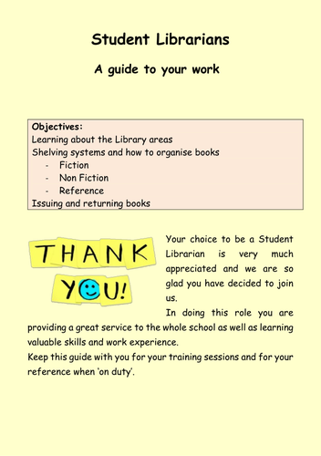 Student Librarians Scheme - Training plan, guide and quiz