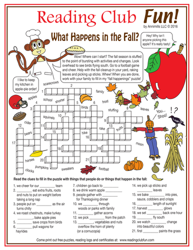 What Happens in the Fall? (Crossword Puzzle) Teaching Resources