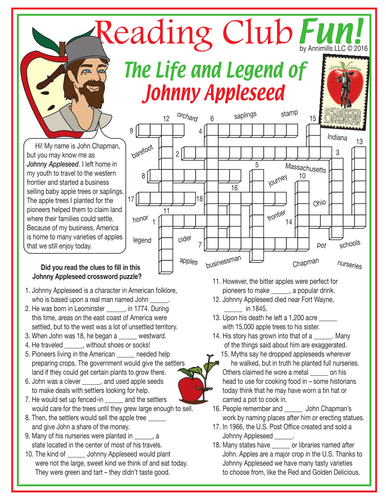 Johnny Appleseed Crossword and Word Search Puzzles
