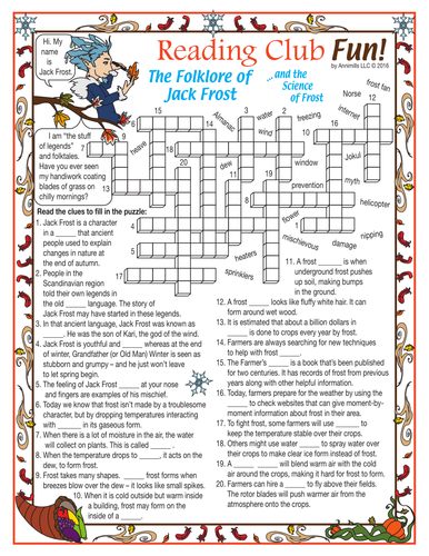 Legend of Jack Frost - Crossword Puzzle, Word Search, and Writing Paper