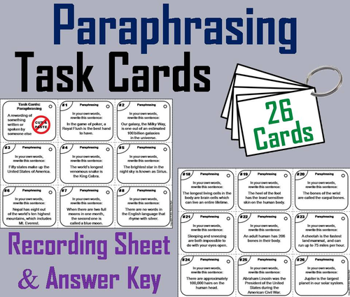 paraphrasing task cards