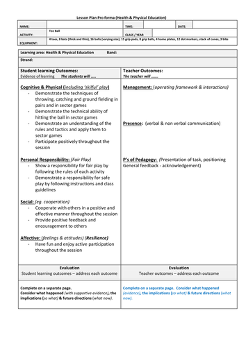 Tee-Ball lesson plans