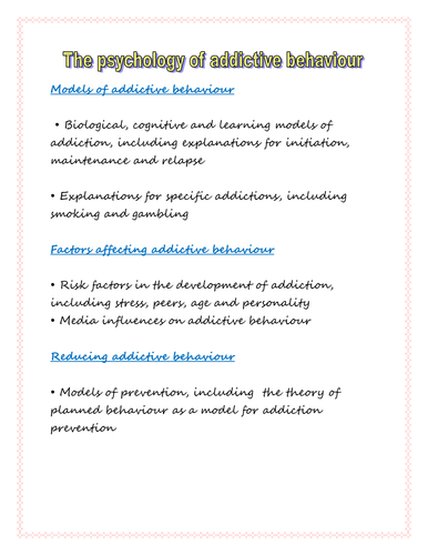 AQA A - Psychology A Level Addiction SoW