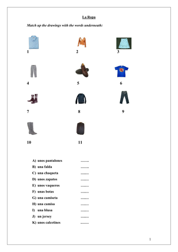 Spanish Clothes Booklet - La Ropa