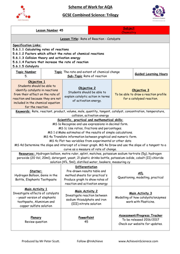 L45 Chemistry Combined Science Triology: Catalysts