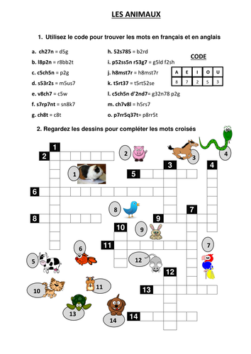 Les Animaux Mots Croises Teaching Resources