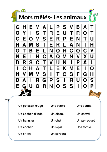 Les mots. Les animaux cherche dans la Grille les animaux suivants найти слова. Les mots купить.