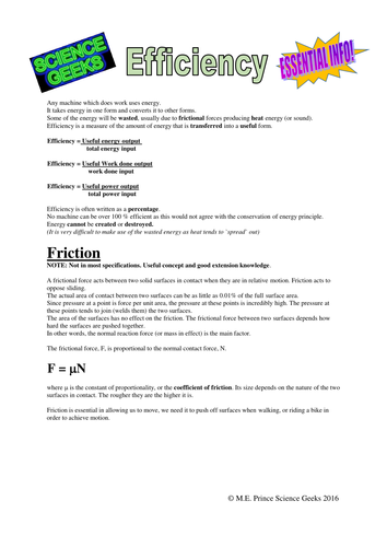 A level Physics - Fun With Efficiency! Investigations and calculations