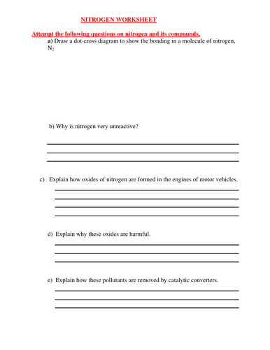 NITROGEN AND ITS COMPOUNDS WORKSHEET WITH ANSWERS