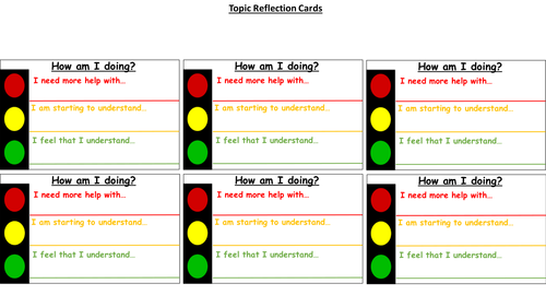 Assessment Reflection Traffic Lights KS3 - A-Level