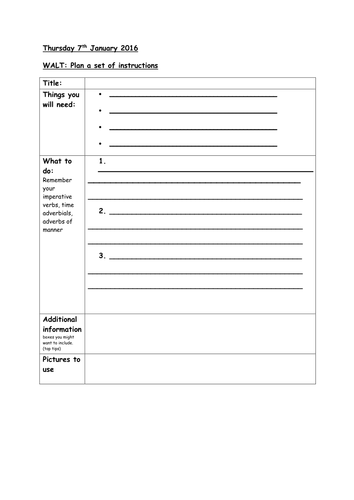 Instructions planning sheets - Differentiated - Literacy.